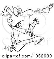 Royalty Free Vector Clip Art Illustration Of A Cartoon Black And White Outline Design Of A Man With A Hole In His Chest Chasing His Winged Heart