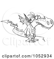 Poster, Art Print Of Cartoon Black And White Outline Design Of A Mad Dragon Boss Holding A Whip