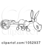 Poster, Art Print Of Cartoon Black And White Outline Design Of A Plodding Donkey Pulling A Cart
