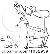 Royalty Free Vector Clip Art Illustration Of A Cartoon Black And White Outline Design Of Marbles Falling Out Of A Mans Ears