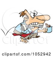 Royalty Free Vector Clip Art Illustration Of A Cartoon Fetching Businessman Holding A Newspaper And Coffee