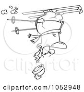 Poster, Art Print Of Cartoon Black And White Outline Design Of A Skier Upside Down