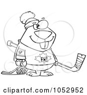 Poster, Art Print Of Cartoon Black And White Outline Design Of A Hockey Beaver
