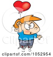 Royalty Free Vector Clip Art Illustration Of A Cartoon Boy Floating Upwards With A Heart Balloon