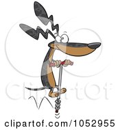 Royalty Free Vector Clip Art Illustration Of A Cartoon Dappled Wiener Dog Using A Pogo Stick by toonaday