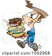 Poster, Art Print Of Cartoon Boy Carrying A Heavy Fast Food Tray
