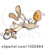 Cartoon Talented Easter Bunny With An Egg On A Unicycle
