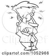 Poster, Art Print Of Cartoon Black And White Outline Design Of A Frazzled Businessman Holding His Head