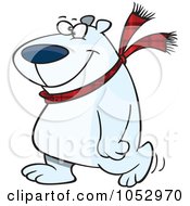 Poster, Art Print Of Cartoon Happy Polar Bear Wearing A Scarf And Walking Upright