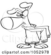 Royalty Free Vector Clip Art Illustration Of A Cartoon Black And White Outline Design Of A Disgusted Dog Wearing A Sweater