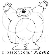 Poster, Art Print Of Black And White Big Bear Attacking Outline