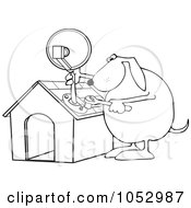 Poster, Art Print Of Black And White Dog Attaching A Satellite To His House Outline