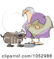 Royalty Free Vector Clip Art Illustration Of A Woman Pouring Dog Food Into A Dish