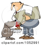 Dog Holding A Bowl While His Master Pours Food Into It
