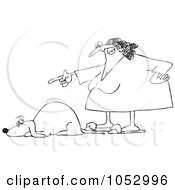Royalty Free Vector Clip Art Illustration Of A Black And White Angry Woman Yelling At A Scared Dog Outline