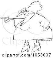 Royalty Free Vector Clip Art Illustration Of A Black And White Pointing Angry Woman In A Dress Outline