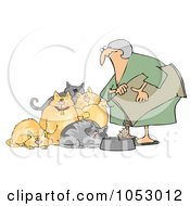 Poster, Art Print Of Woman Feeding Her Hungry Fat Cats