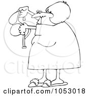 Royalty Free Vector Clip Art Illustration Of A Black And White Woman Holding Up A New Bra Outline