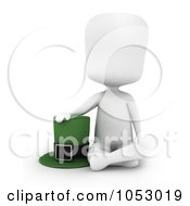 Royalty Free 3d Clip Art Illustration Of A 3d Ivory White Man Leprechaun Sitting By A Hat