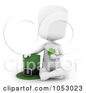 Poster, Art Print Of 3d Ivory White Man Leprechaun With A Clover And Hat