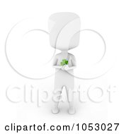 Royalty Free 3d Clip Art Illustration Of A 3d Ivory White Man Holding A St Patricks Day Clover