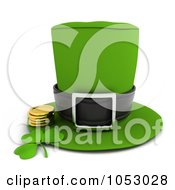 Poster, Art Print Of 3d Leprechaun Hat With A Clover And Gold Coins