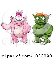Royalty Free Vector Clip Art Illustration Of A Green And Pink Monster Couple