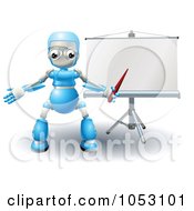 Poster, Art Print Of 3d Blue Robot Pointing At A Roller Screen