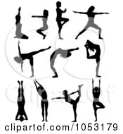 Royalty Free Vector Clip Art Illustration Of A Digital Collage Of Black Silhouetted Yoga Pose Women