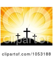 Poster, Art Print Of Orange Sky Shining Behind Silhouetted Easter Crosses