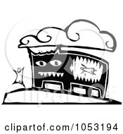 Royalty Free Vector Clipart Illustration Of A Black And White Woodcut Styled Man Running From A Monster by xunantunich
