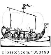 Black And White Woodcut Styled Viking Ship