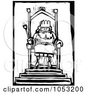 Black And White Woodcut Styled King At His Throne