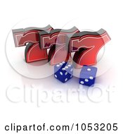 Poster, Art Print Of Two 3d Blue Dice And Red Lucky Sevens 777