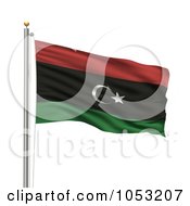 3d Flag Of Libya Waving On A Pole