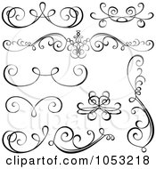 Digital Collage Of Black And White Ornate Calligraphic Design Elements - 2