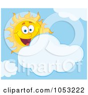 Royalty Free Vector Clip Art Illustration Of A Happy Sun Smiling Behind A Cloud In A Blue Sky