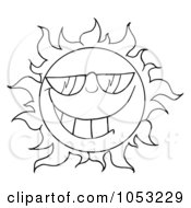 Royalty Free Vector Clip Art Illustration Of An Outline Of A Cool Sun Wearing Shades
