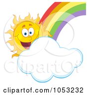 Poster, Art Print Of Happy Sun With A Cloud And Rainbow
