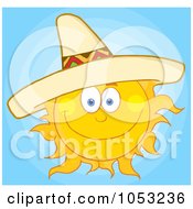 Poster, Art Print Of Happy Sun Wearing A Sombrero In A Blue Sky