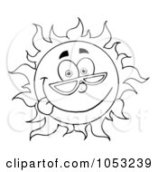 Royalty Free Vector Clip Art Illustration Of An Outline Of A Goofy Sun Wearing Shades And Sticking His Tongue Out