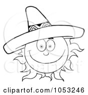 Poster, Art Print Of Outline Of A Happy Sun Wearing A Sombrero