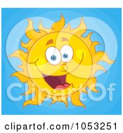 Royalty Free Vector Clip Art Illustration Of A Happy Sun In A Blue Gradient Sky