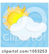 Royalty Free Vector Clip Art Illustration Of A Full Sun Behind A Cloud In A Blue Swirl Sky