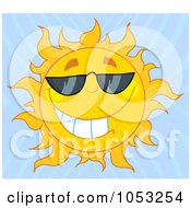 Royalty Free Vector Clip Art Illustration Of A Cool Sun Wearing Shades In A Blue Ray Sky