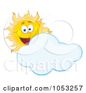 Royalty Free Vector Clip Art Illustration Of A Happy Sun Smiling Behind A Cloud