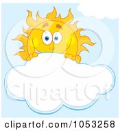 Royalty Free Vector Clip Art Illustration Of A Happy Sun Looking Over A Cloud In A Blue Sky