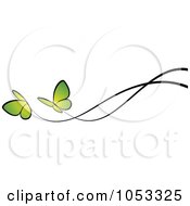 Poster, Art Print Of Border Of Two Green Butterflies And Black Lines