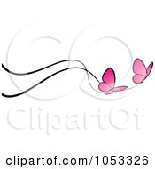 Poster, Art Print Of Border Of Two Pink Butterflies And Black Lines