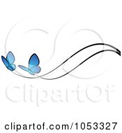Poster, Art Print Of Border Of Two Blue Butterflies And Black Lines